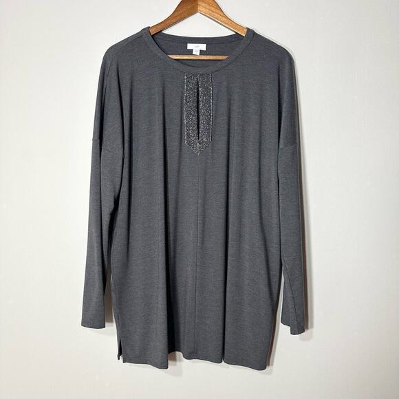 J Jill Gray Keyhole Flagstone Drop Shoulder Pullover Tunic Top Women Size Large - Picture 1 of 10